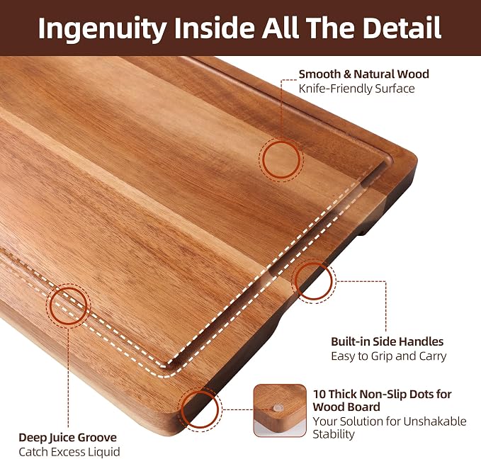Acrylic Cutting Board and Acacia Wood Cutting Board Set - 2-Piece Cutting Boards for Kitchen, Acrylic Cooking Board with Counter Lip & Wooden Chopping Boards with Juice Groove