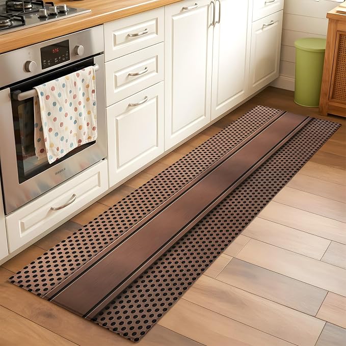 Kitchen Runner Rug 2 x 6 Ft, Brown Metal Hole Laundry Room Rugs Indoor Non Slip Washable, Copper Net Eye Hole Pattern Decorative Carpet Long Mat for Sink/Hallway/Living Room