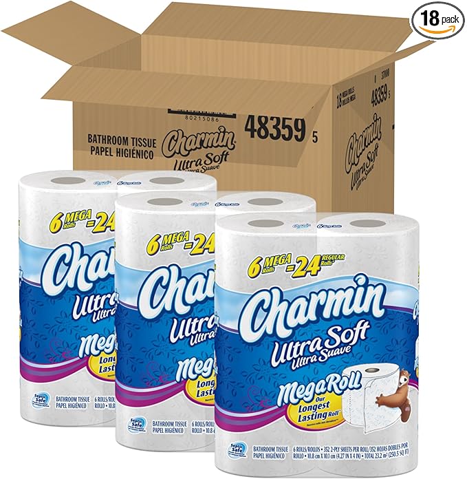 Charmin Ultra Soft, Mega Rolls, 6 Count Packs (Pack of 3) 18 Total Rolls