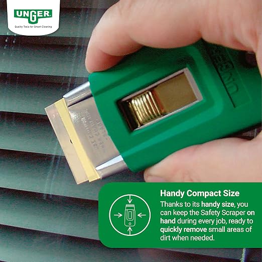 Unger SR040CT Safety Scrapers, Green, 50-Count Pack | Green color-coded for safety; protective blade cover included; ideal for paint & adhesive removal