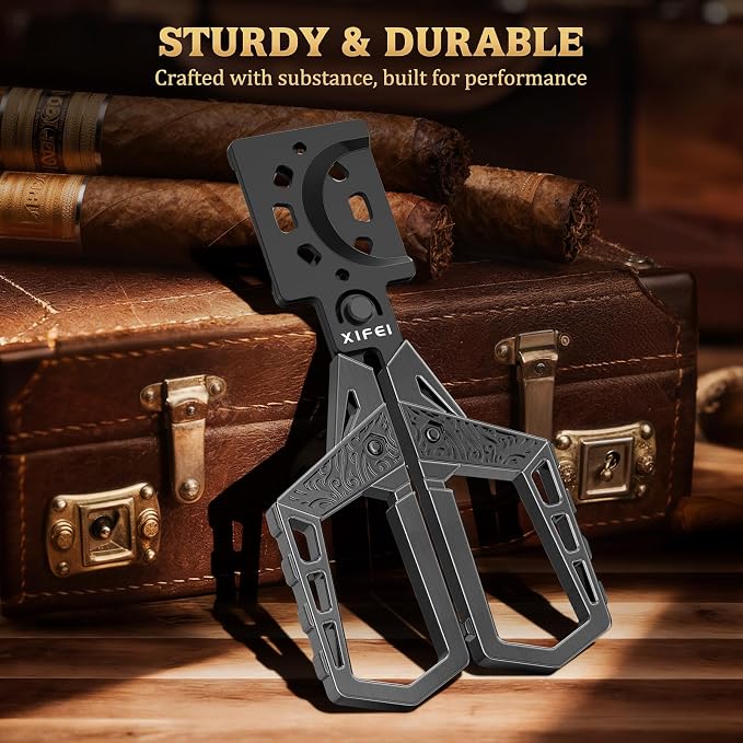 XIFEI Cigar Cutter, Stainless Steel Double Blade Guillotine Straight Cut Scissors, Ergonomic Hand-Held Design for All Cigars, Ideal Gift for Cigar Enthusiasts (Black)