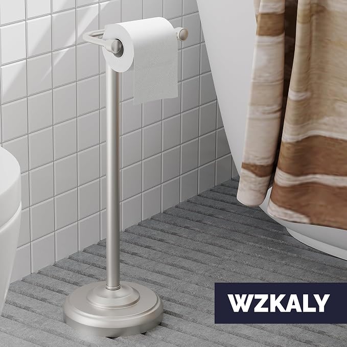 Toilet Paper Holder Stand, Brushed Nickel Toilet Paper Holder Free Standing, Post Pivoting Design & Stable Weighted Base SUS304 Stainless Steel for Bathroom(Mega Roll)