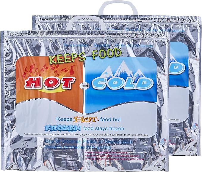 Superio Hot and Cold Insulated Bags for Food Delivery, Grocery Shopping Bags, Food Storage for Hot and Frozen Food for Travel, Disposable Cooler Bag, Reinforced Thermal Lunch Bag (2, 19"x5.5"x15.5")