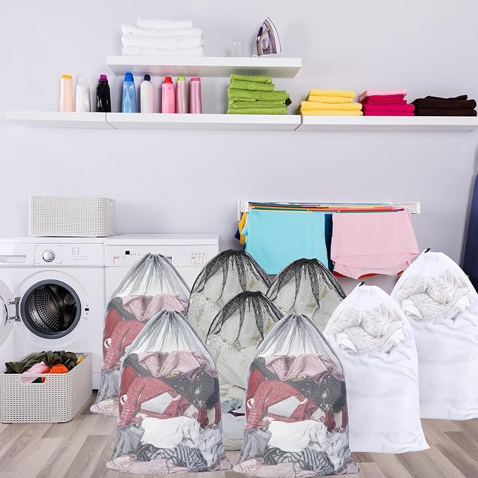 Berlune Large Mesh Laundry Bags, 24 x 36 Inch Bulk Wash Set with Drawstring for Commercial Use, Dorms, Vacation Rentals, Laundromats, Apartments & Facilities(White, Black, Gray,30)