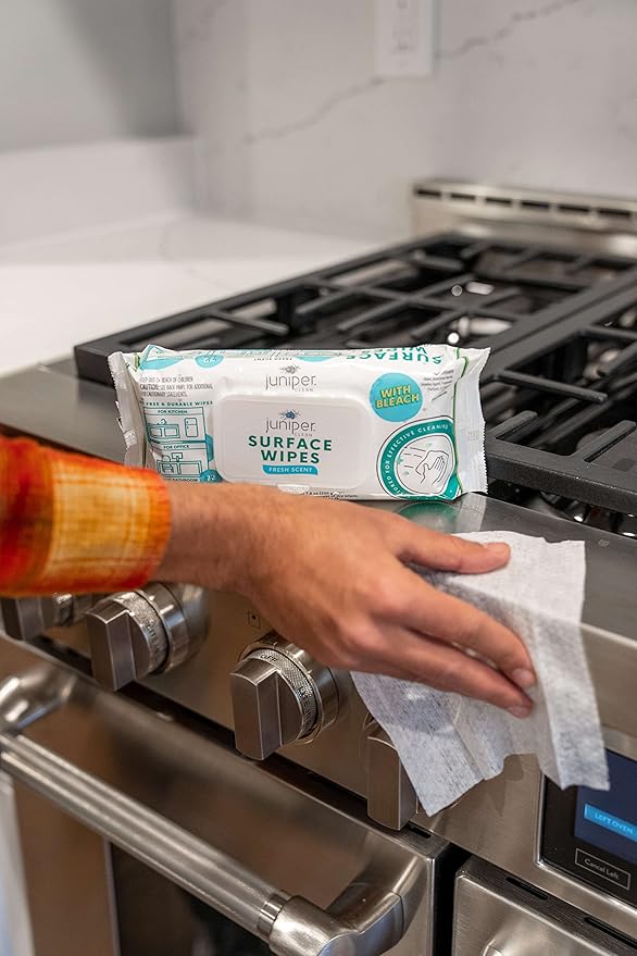 Juniper CLEAN 24 Pack Surface Cleaning Wipes with Bleach, All-Purpose Cleaner for Bathroom, Kitchen, Office, 1728 Count Soft Flow, Fresh Scent, Lint Free & Durable