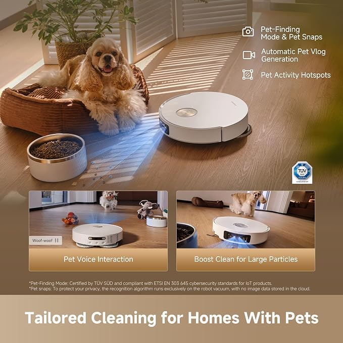 DREAME L60 Ultra Robot Vacuum and Mop, 35,000Pa Suction, Detangling Brush, AI-Enhanced 3D ToF Vision, 100℃ Mop Self-Cleaning, 280+ Object Types, Extendable Side Brush and Mop, White