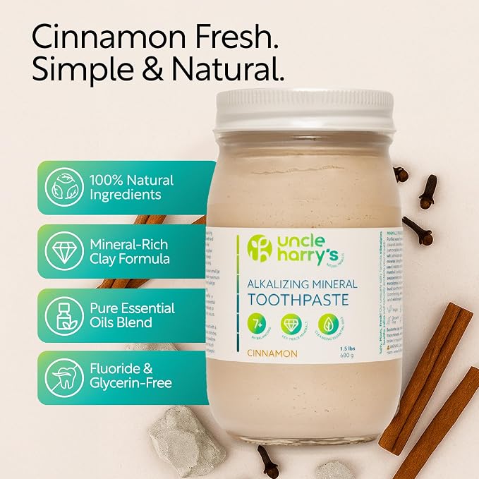 Uncle Harry's Cinnamon Remineralizing Toothpaste 1.5 lb Jar | Natural Whitening Tooth Paste Freshens Breath & Promotes Enamel | Vegan Fluoride Free Toothpaste