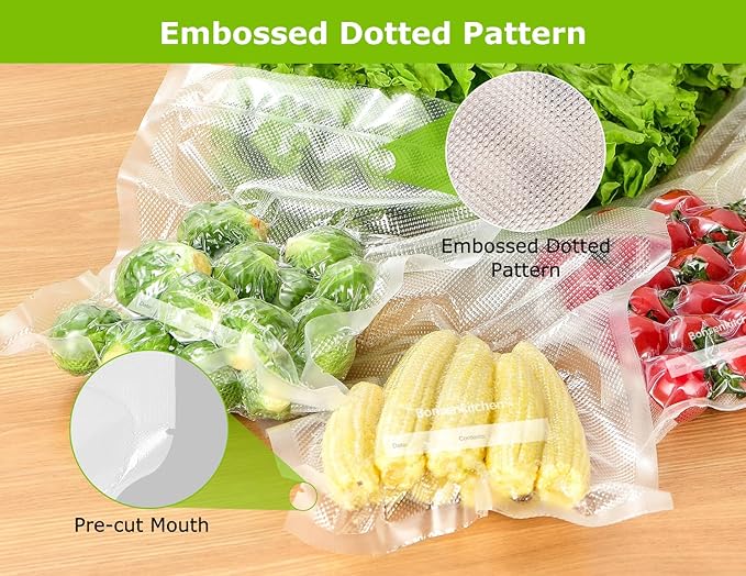 Bonsenkitchen Vacuum Sealer Bags, Commercial Grade, BPA Free | 20 Gallon 11" x 16"+ 80 Quart 8" x 12"+ 50 Pint 6" x 10", Food Sealer Bags for Vac Storage, Meal Prep or Sous Vide Cooking