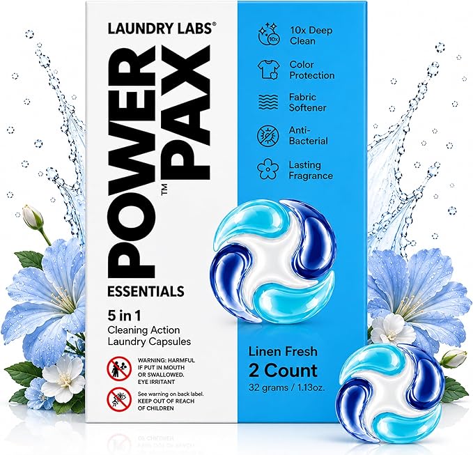 PowerPax 5-in-1 Commercial Laundry Detergent Capsules for Vending Machine, Linen Fresh, 100 Count in 2 Packs – Stain Remover, Color Booster, Fabric Softener for Coin Vend Laundromat Supplies
