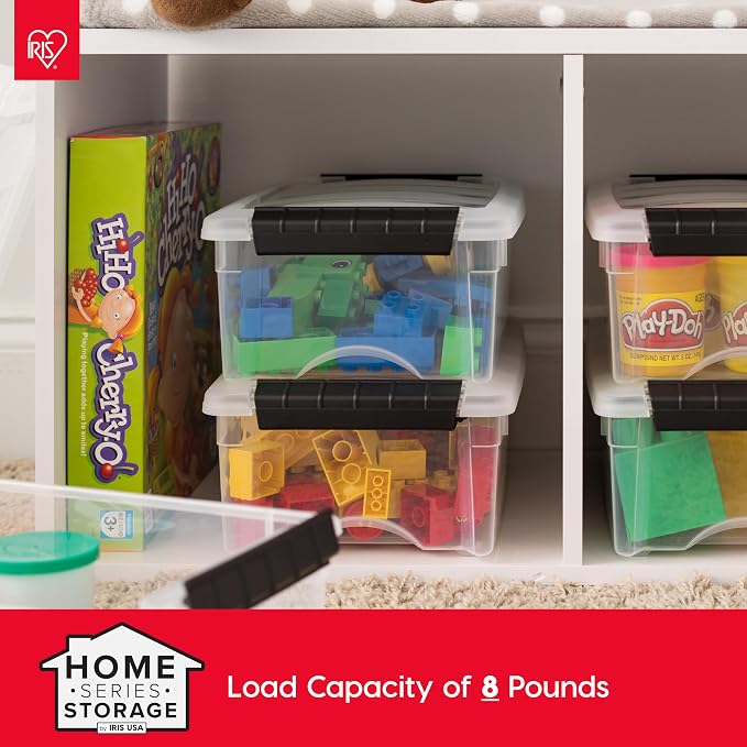 IRIS USA 6 Qt Stackable Plastic Storage Bins with Lids, 10 Pack - BPA-Free, Made in USA - See-Through Organizing Solution, Latches, Durable Nestable Containers, Secure Pull Handle - Clear