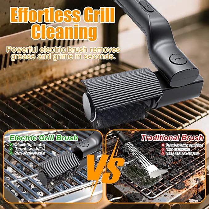 Electric Grill Brush Cordless Rechargeable BBQ Cleaner | 3-Speed Modes, 2600mah High-Torque Power, Rotary BBQ Scrubber, For Outdoor Stainless Steel Cast Iron Grates