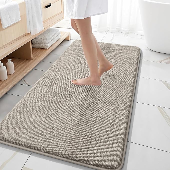 OLANLY Memory Foam Bathroom Runner Rugs 47x20, Long Bath Mats, Warm Taupe | Soft Quick Dry Bath Mats, Non-Slip, Absorbent Machine Washable Mat for Bathroom Floor, Tub and Shower, Home Decor Accessories