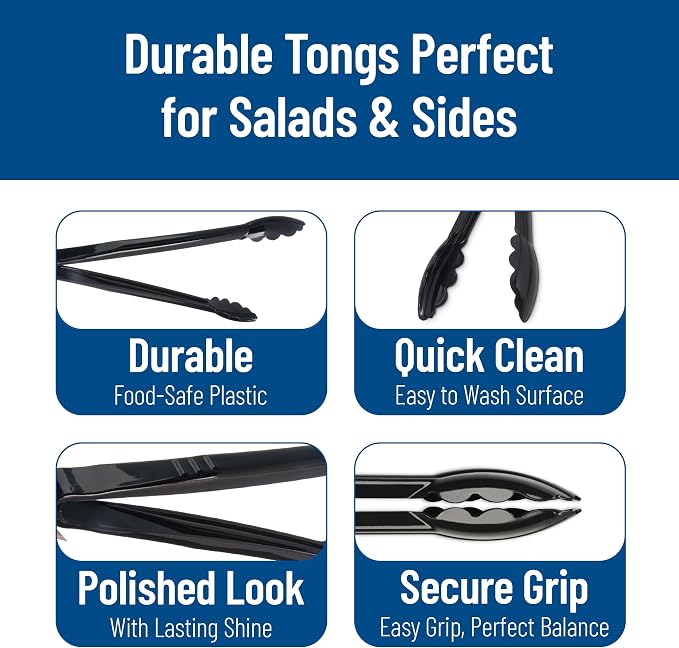 Carlisle FoodService Products 471203 Carly Salad Tong, 12" Utility Tong, Black, 12 Pack