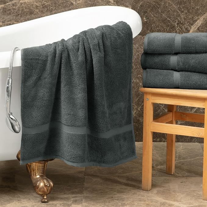 Towel Bazaar 4-Piece Bath Towel Set, 100% Premium Cotton Turkish Towels, 27x54 Luxury Towel Super Soft and Absorbent, Perfect Use for Bathroom, Shower Towels - Dark Gray
