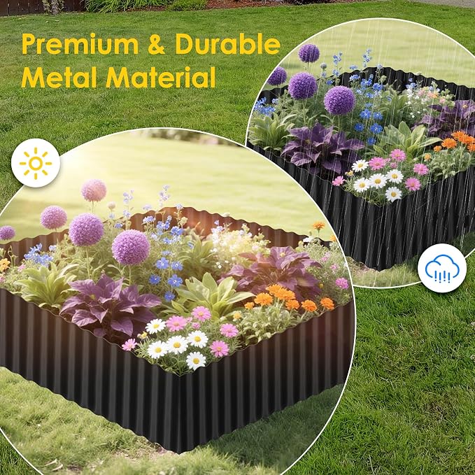 Vehipa Corrugated Garden Edging for Landscaping 6" x 90 Ft Metal Black | Garden Landscape Edging for Flower Bed, Lawn Border Landscape for Garden, Yard DIY