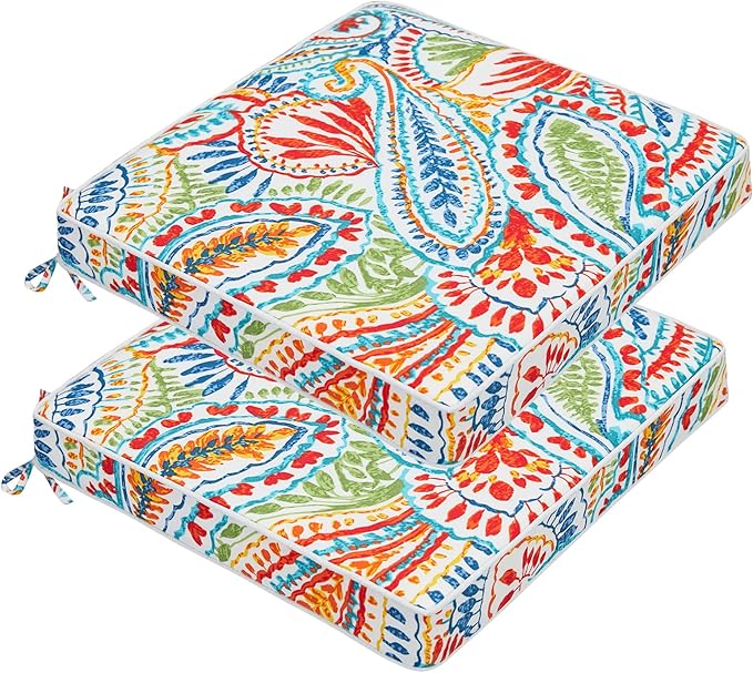 JMGBird Patio Seat Cushions Outdoor Chair Cushion with Ties | 19x19 Patio Chair Cushions set of 2 Outdoor Cushions for chairs Outdoor Chair Pads Outside Chair Cushions