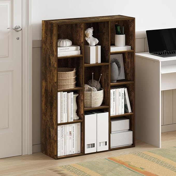 Furinno LUDER Book Shelf, 11-Cube Bookshelf, Reversible Bookcase, 9.4 x 29.1 x 41.7, Easy Assembly, for Living Room, Bedroom, Home Office, Amber Pine