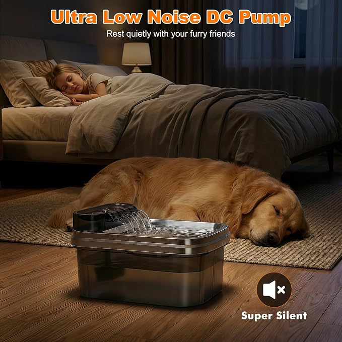 RPZ 9L Elevated Stainless Steel Dog Water Fountain with Filter | 4-level adjustable indoor pet water fountain with quiet pump and no-spill design for small, medium, and large dogs