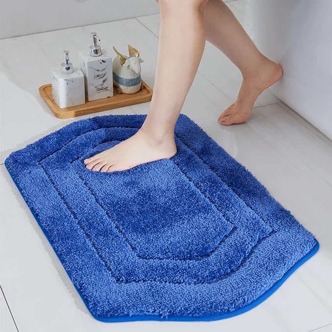 COSY HOMEER Extra Thick Bath Linen Sets Rugs for Bathroom - Anti-Slip Bath Mats Soft Plush Yarn Shaggy 100% Strong Polyester Bedroom Water Absorbent(Blue,20x32 - Inches)