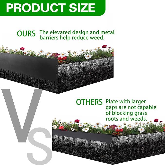 Metal Landscape Edging 6 Pack 40" L x 8" H | 20 FT Galvanized Bendable Metal Garden Edging,Hammer- in Steel Landscape Edging with a Pair of Gloves and 7 Clips,Black