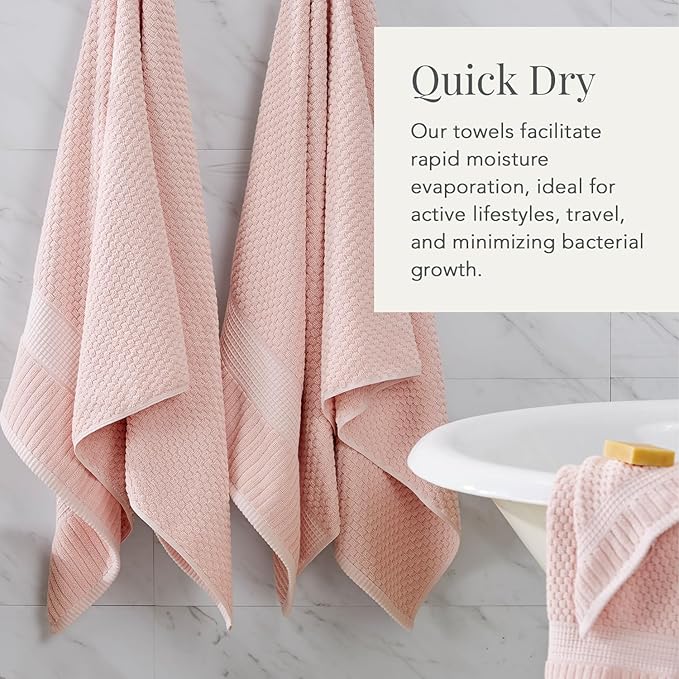 NY Loft 100% Cotton 6 Piece Bath Towel Set | Pink Towels | Soft & Absorbent Quick-Dry | 2 Bath Towels 2 Hand Towels and 2 Washcloths | Textured and Durable | Oeko-TEX Standard 100 | Light Pink