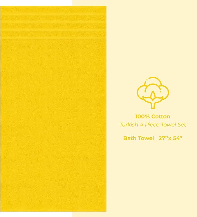 American Soft Linen 100% Cotton Luxury Turkish Towels, 4 PC Bath Towel Set | Soft Absorbent Quick Dry OEKO Tex Standard 100 Certificated Durable Machine Washable Breathable Premium Hotel Quality