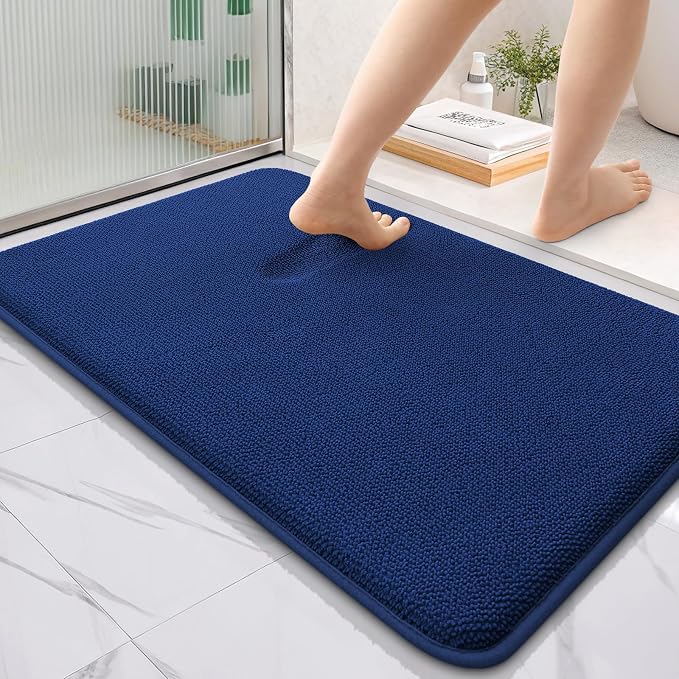 OLANLY Thick Memory Foam Bathroom Rugs 36x24, Soft Absorbent Bath Mat, Navy | Quick Dry Bath Mat Rugs, Non-Slip Mats, Machine Washable Carpet for Bathroom Floor, Tub and Shower, Home Decor Accessories