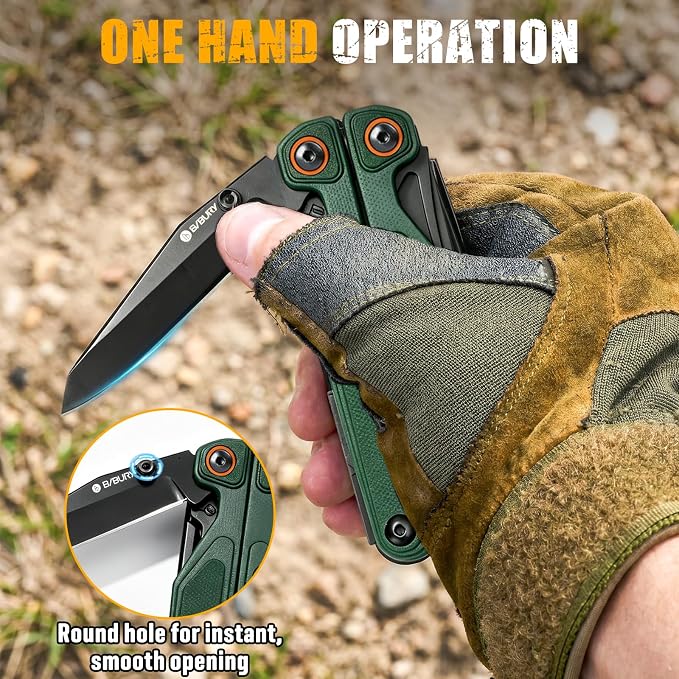 BIBURY Lightweight G10 Handle Multitool Pliers, 25-in-1 EDC Multi Tool with Replaceable Wire Cutters, Scissors, One-Hand Opening Pocket Knife Survival Tools for Camping, Repair,Survival -BI2048G