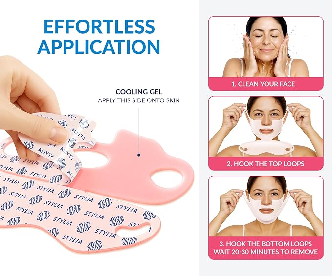 Stylia MaxiLift V-Line Lifting Collagen Face Mask - Double Chin Strap - Jawline Shaper - Neck Firming and Tightening Mask with Hyaluronic Acid & Aloe Vera - Chin Strap for Sleeping (10PC)