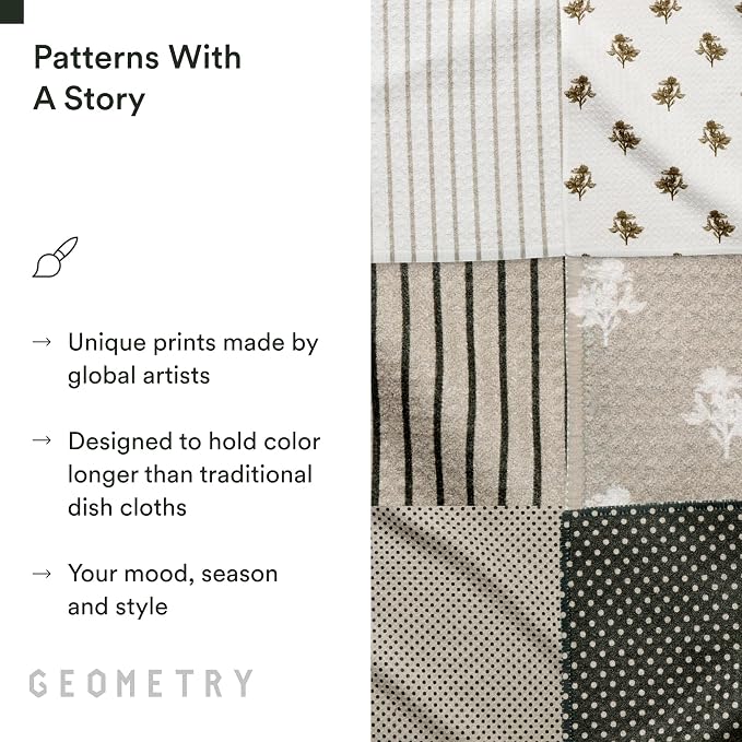 GEOMETRY Dishcloth – Evergreen Collection – Quick-Dry, Ultra-Absorbent, Reusable Microfiber Kitchen Towels for Drying & Cleaning - Willow Stone - 6 Pieces