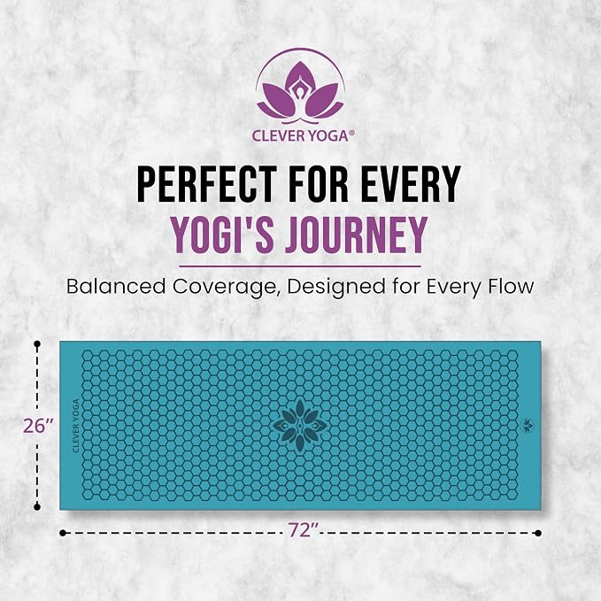 Clever Yoga Hot Yoga Mat Towel – Non-Slip Grip for Hot Yoga, Sweat Absorbent, Honeycomb Silicone Grip, Stays Flat – Ideal for Pilates, Travel, Washable & Lightweight - Turquoise