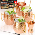 Benicci Moscow Mule Copper Mugs - Set of 4-100% HANDCRAFTED - Food Safe Pure Solid Copper Mugs - 16 oz Christmas Gift Set with Premium Quality Cocktail Straws and Jigger!