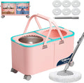 RinseWise Easy-Use Gen 2 Spin Mop and Bucket for Pet & Family Homes, Shower-Style Rinse, Clean & Dirty Water Separation, 1.5 Gal Clean Water Capacity, 4 Swivel Wheels, 61" Handle, 6 Mop Heads - Pink