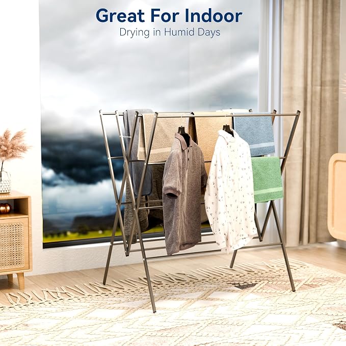 Whitmor Drying Rack Clothing,Large 12 Drying Poles Clothes Drying Rack,Foldable Portable Laundry Drying Rack for Air Drying Clothing,Towel,Delicate Eac for Indoor & Outdoor