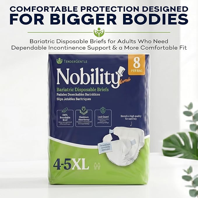4-5xl Adult Diapers for Women and Men - 8 Bariatric Disposable Briefs with Tabs and Stretchable Side Panels - 100% Breathable with Maximum Absorbency
