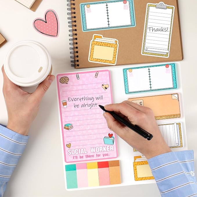 Xqumoi Social Worker Sticky Notes Set - 550 Sheets Best Social Worker Ever Self-Stick Note Pads I'll Be There for You Divider Tabs Bundle Memo Pad, Thank You Appreciation Gifts for Women Men
