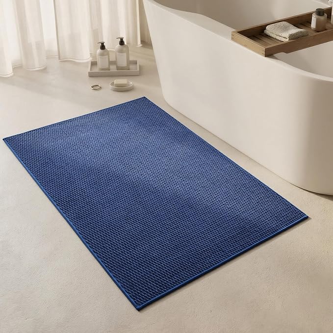 Triohero Large Bathroom Rugs Non Slip Washable Bath Rugs Super Absorbent Bathroom Rug Thin Quick Dry Low Pile Bath Mats, Navy Blue 36"x48"