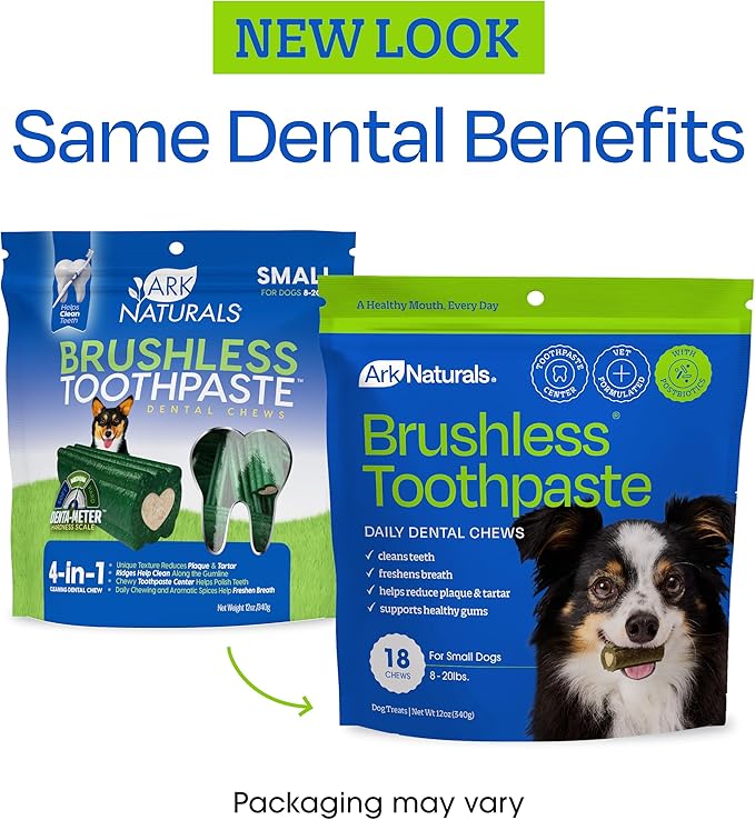 Ark Naturals Brushless Toothpaste Dog Dental Chews - XL Breeds (12 ct) | Vet Formulated Dog Dental Chew with Toothpaste Center - Freshens Breath, Reduces Plaque & Tartar