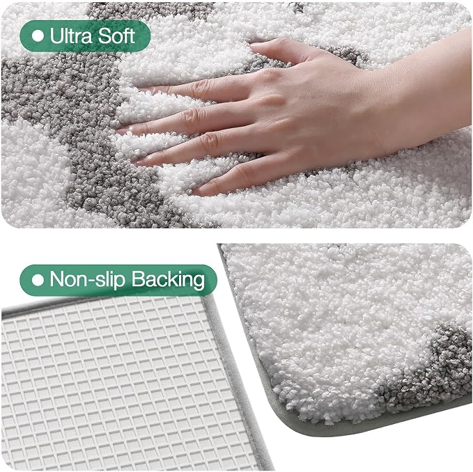 LUMI Bathroom Rugs Cute Floral Design, Soft Absorbent Microfiber Bath Mat Non-Slip, Machine Washable Quick Dry Grey Luxury Rug Flower for Floor, Bathtub, Home Decor, 24"x36"