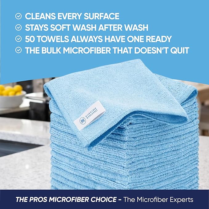 Microfiber Wholesale Bulk 12” X 12” All Purpose Towels Case Quantity (400 Count) | No Fraying | High Density Microfiber | Zero Chemical Cleaner | Long-Lasting (White)