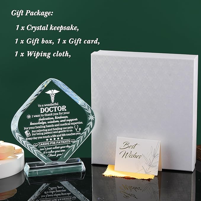 Movdyka Doctor Appreciation Gifts for Men Women Engraved Crystal Plaque Keepsakes Doctor Thank You Gift for Him Her Doctors Day Present Christmas Thanksgiving Birthday Retirement Best Dr. Decor