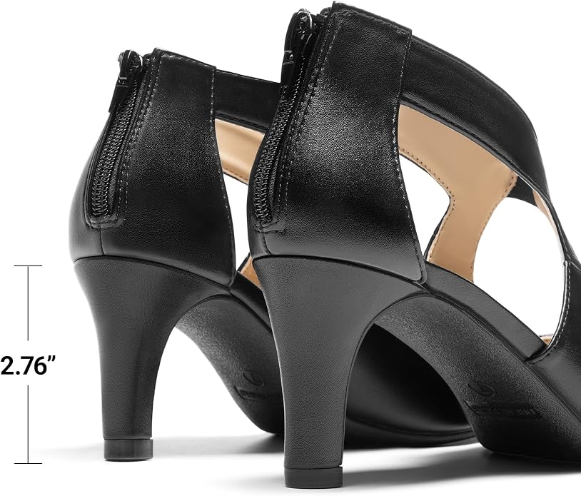 DREAM PAIRS Women's Pumps Closed Pointed Toe Kitten Heels | Elegant Party Dress Shoes with Chic Crisscross Cutouts, 2.76 Inch Heel, and Back Zip for Polished, All-day Secure Strides