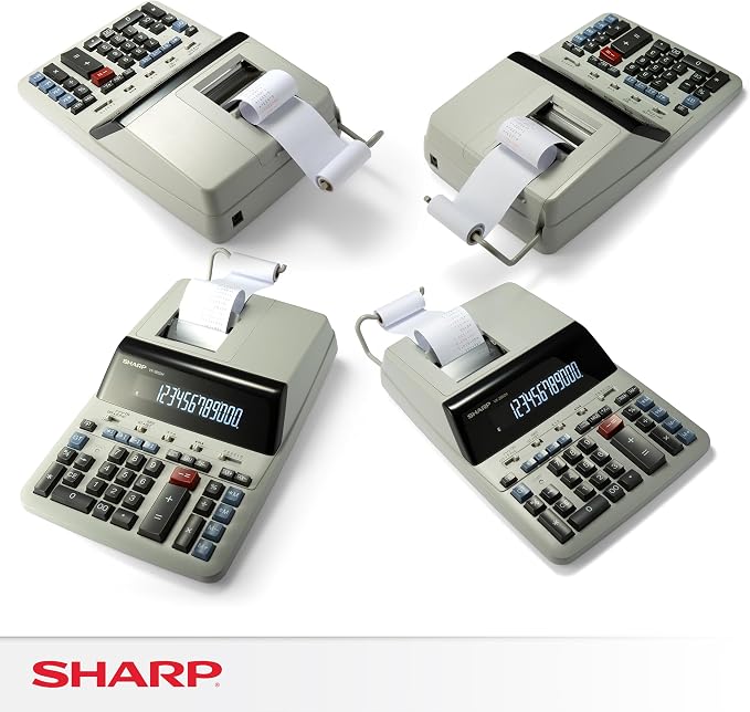 Sharp 12-Digit Print Calculator Desktop Size Adding Machine, Perfect for Everyday Use and Office, Bright, Large Easy-to-Read Numbers on Both The Display and The Two-ColorPrinted Tape (VX-2652H)