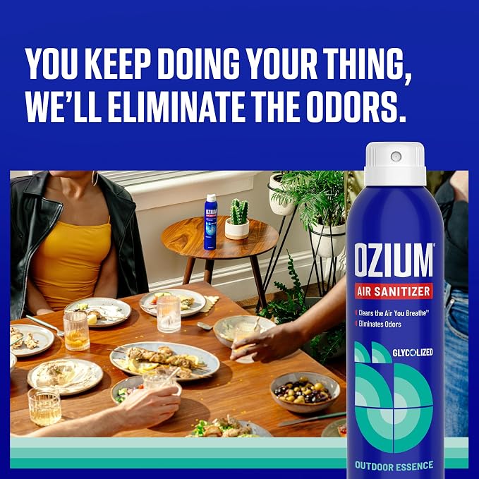Ozium Air Sanitizer Spray - Room Odor Eliminator for Home, Car, and Office - Outdoor Essence - 8 oz Can - 6 Pack