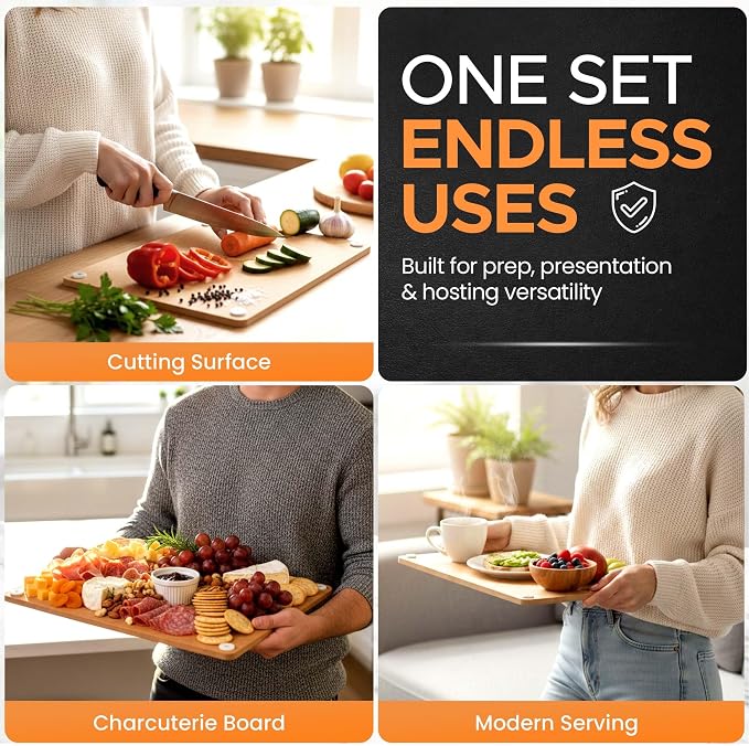 Earth's Dreams Composite Wood Cutting Board Set of 3, Chopping Board | Dishwasher Safe,Non-Toxic, Cutting Boards for Kitchen – Large, Medium & Small Non-Slip Wood Charcuterie & Chopping Boards