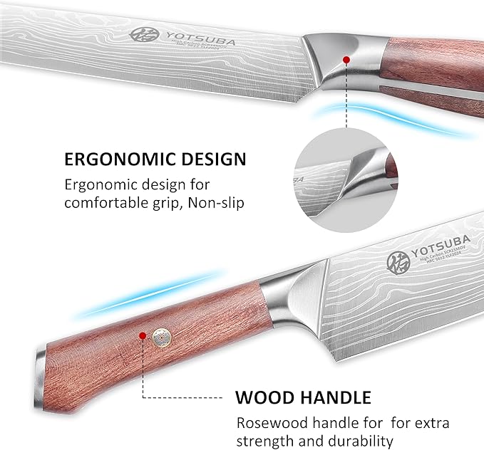 YOTSUBA 9 Inch Japanese Chef Knife, Razor Sharp Professional Kitchen Knife, High Carbon Stainless Steel with Ergonomic Wood Handle, Premium Gift Box for Home Cooking and Gifting