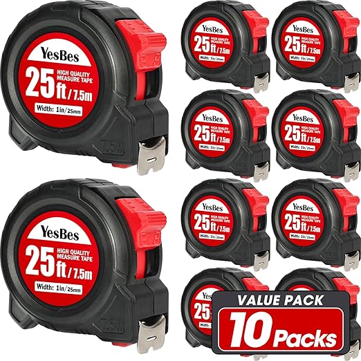 Tape Measure 25 ft, 10 Pack Bulk Easy Read Measurement Tape, Self-Locking Measuring Tape Retractable 25 FT by 1 in