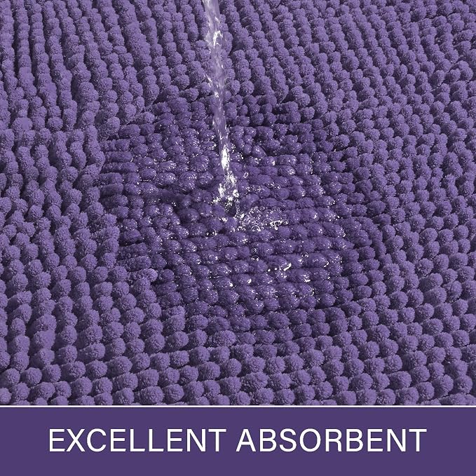 LOCHAS Luxury Bathroom Rug Shaggy Bath Mat 20 x 30 Inch, Dark Purple | Washable Non Slip Bath Rugs for Bathroom Shower, Soft Plush Chenille Absorbent Carpets