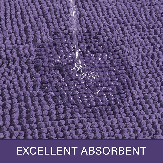 LOCHAS Luxury Bathroom Rug Shaggy Bath Mat 24 x 60 Inch, Dark Purple | Washable Non Slip Bath Rugs for Bathroom Shower, Soft Plush Chenille Absorbent Carpets