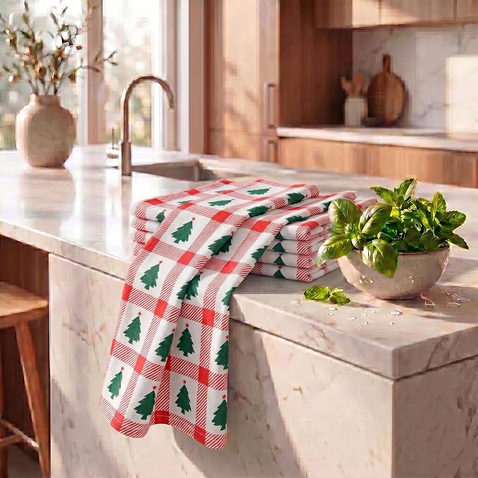 Urban Villa Kitchen Towel Cotton Dish Towel 20”x30” (Set of 6) Christmas Tree